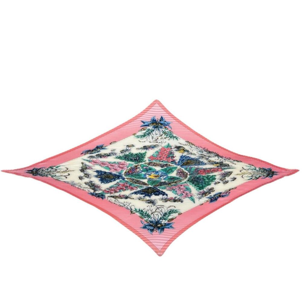 HERMES Pythagore pleated scarf, size 90, silk, pink, white, green, women's.